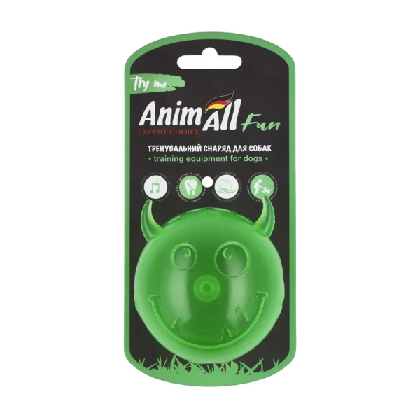 AnimAll Fun м'яч чортик з пищалкою 75 мм зелений