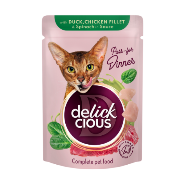 Del Пауч кот. качка, куряче філе і шпинат в соусі 12х85 г