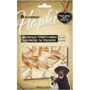 Flamingo Маленькі трикутники з куркою та тріскою для собак 75 GR