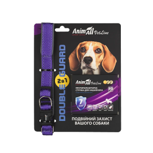 Нашийник AnimAll VetLine Double Guard пурпурний 20 мм 320–400 мм з протипаразитарною стрічкою для собак і цуценят (захист до 7 місяців)