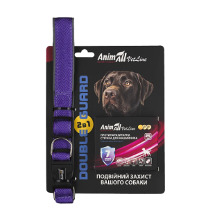 Нашийник AnimAll VetLine Double Guard пурпурний 25 мм 400–500 мм з протипаразитарною стрічкою для собак і цуценят (7 місяців захисту)