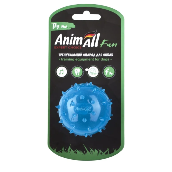 AnimAll Fun м'яч шипований з пищалкою 75 мм синій