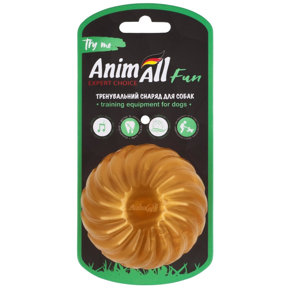 AnimAll Fun м'яч хвиля з пищалкою 75 мм золотий TPR для собак і котів