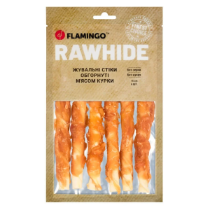 Flamingo ЖУВАЛЬНІ СТІКИ ДЛЯ СОБАК ОБГОРНУТІ М'ЯСОМ КУРКИ 15MM 15CM 6ST. 180g Flamingo ЖУВАЛЬНІ СТІКИ ДЛЯ СОБАК ОБГОРНУТІ М'ЯСОМ КУРКИ 15MM 15CM 6ST. 180g