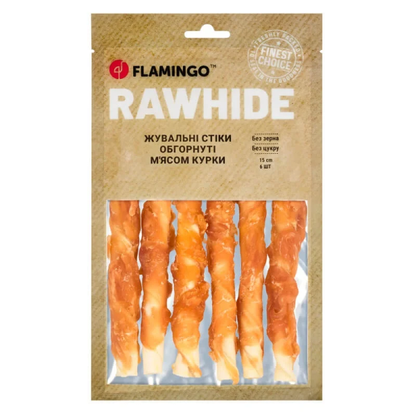 Flamingo ЖУВАЛЬНІ СТІКИ ДЛЯ СОБАК ОБГОРНУТІ М'ЯСОМ КУРКИ 15MM 15CM 6ST. 180g