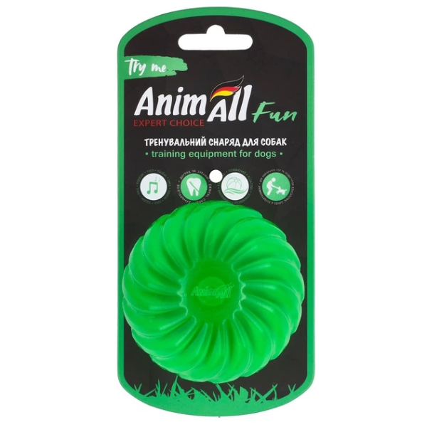 AnimAll Fun м'яч хвиля з пищалкою 75 мм зелений TPR для собак і котів