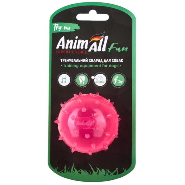 AnimAll Fun м'яч шипований з пищалкою 75 мм рожевий