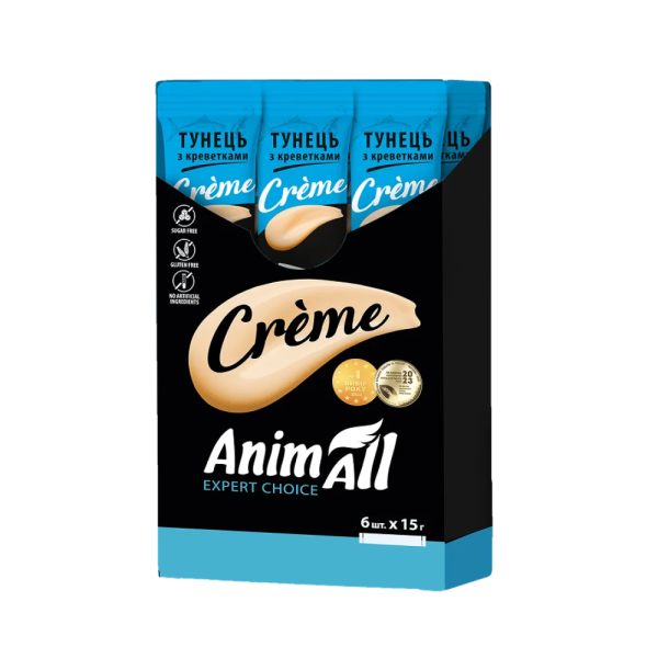 AnimAll Crème для котів зі смаком тунця та креветок, 6 х 15 г, супер преміум клас